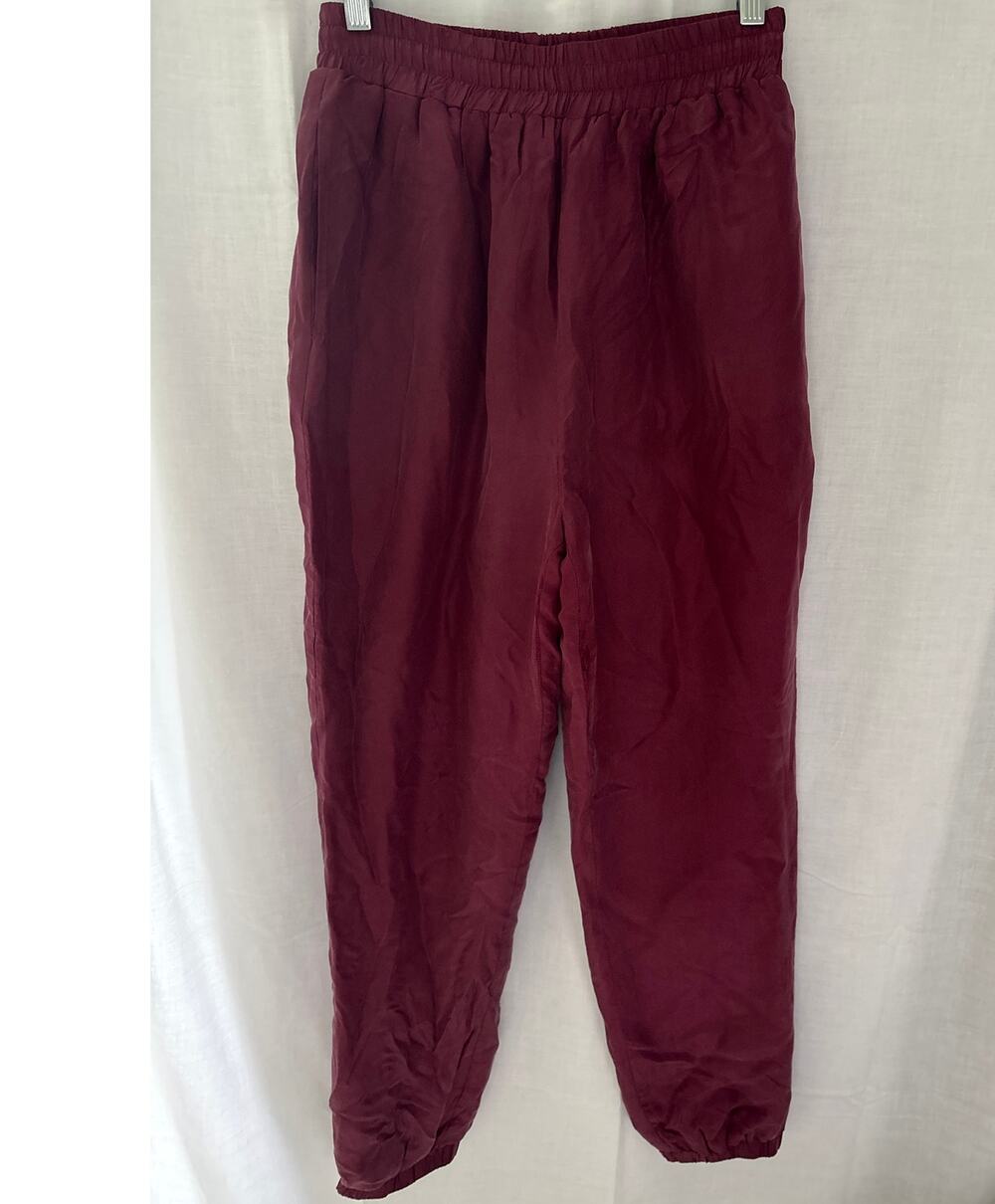 Vintage 90s Out Brook 100% Silk Jogger Style Pants Size Small Maroon/Burgundy